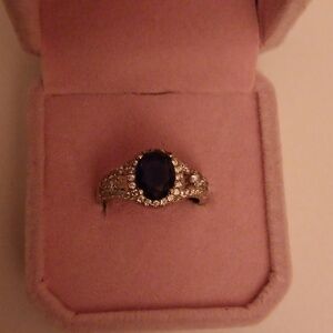 Beautiful gorgeous ring sapphire blue size 8 rodium plating